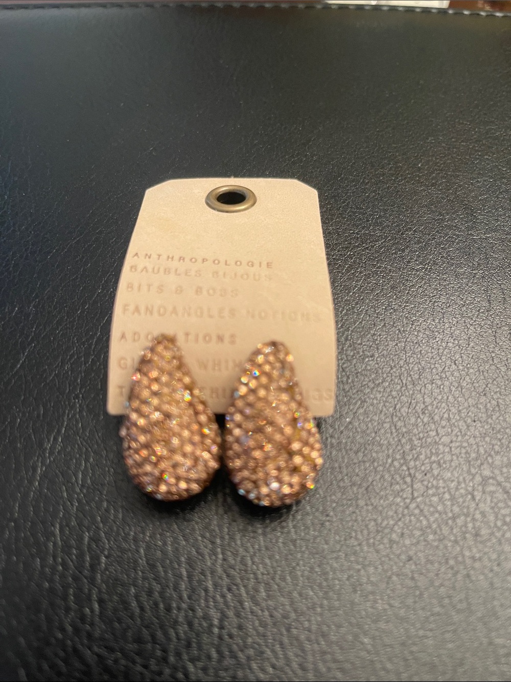 Anthropologie Champagne Rose Crystal Teardrop Stud Earrings
